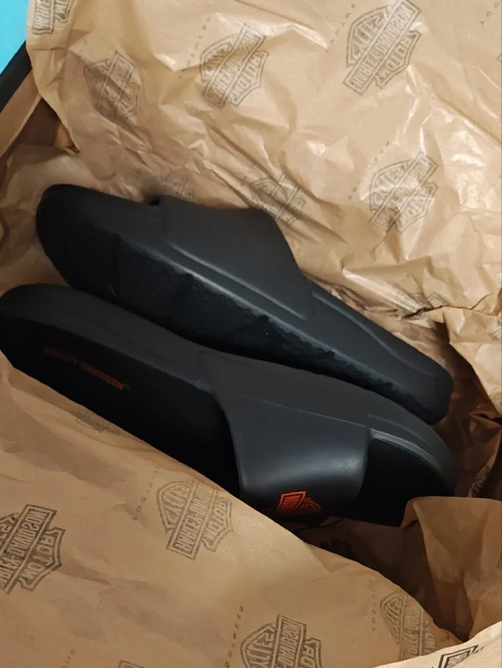 Harley-Davidson Black with Orange Logo Slide Sandals